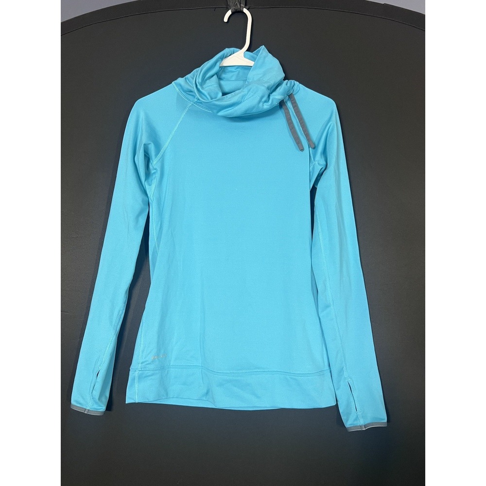 Nike Pro Running Women's Blue Mock Neck Pullover Fleece Sweatshirt Long Sz S